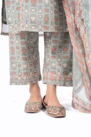 GREEN CHANDERI NEEL KAMAL KURTA SET