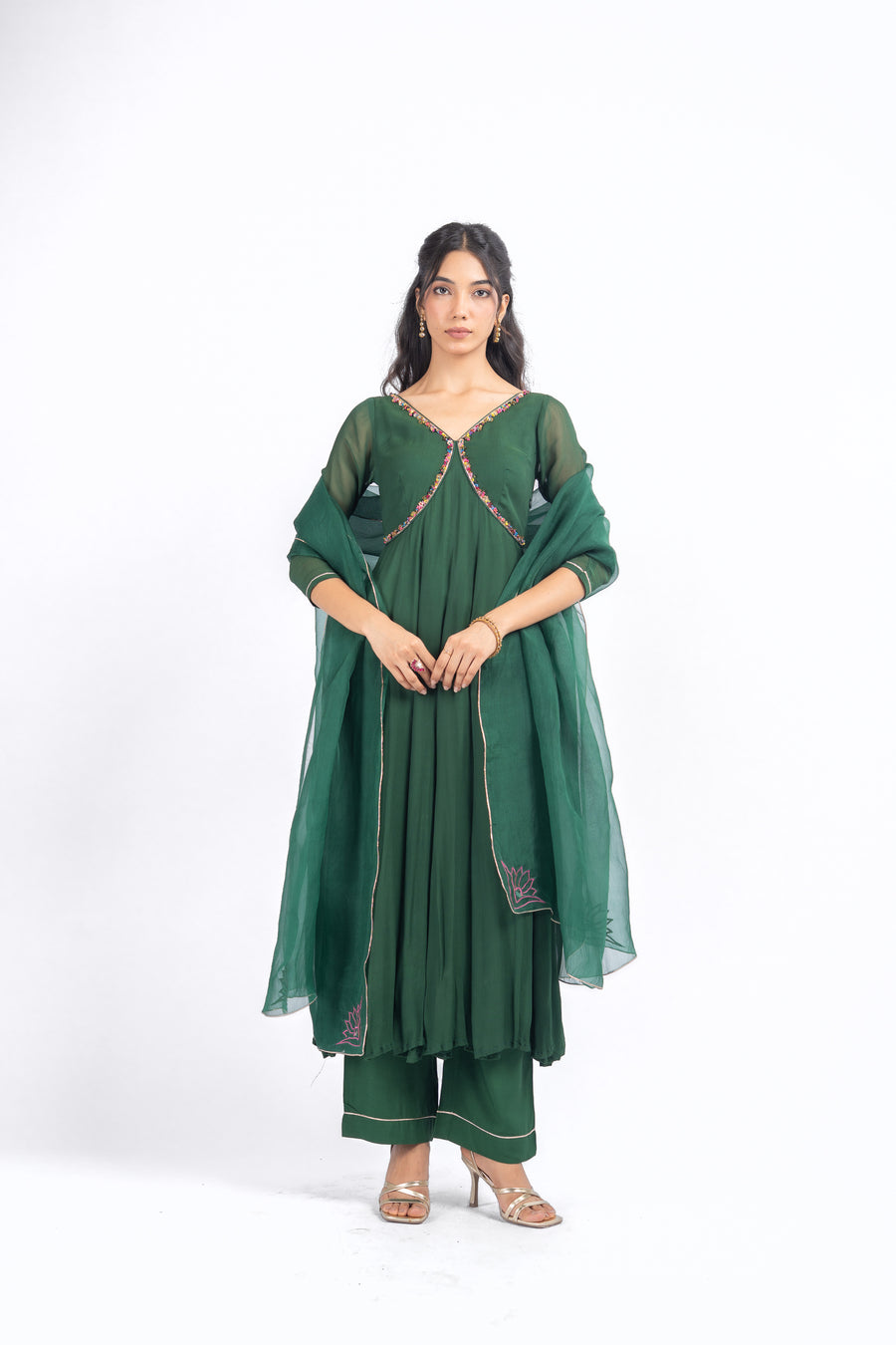 GREEN CHIFFON AISHWARYA ANARKALI SET