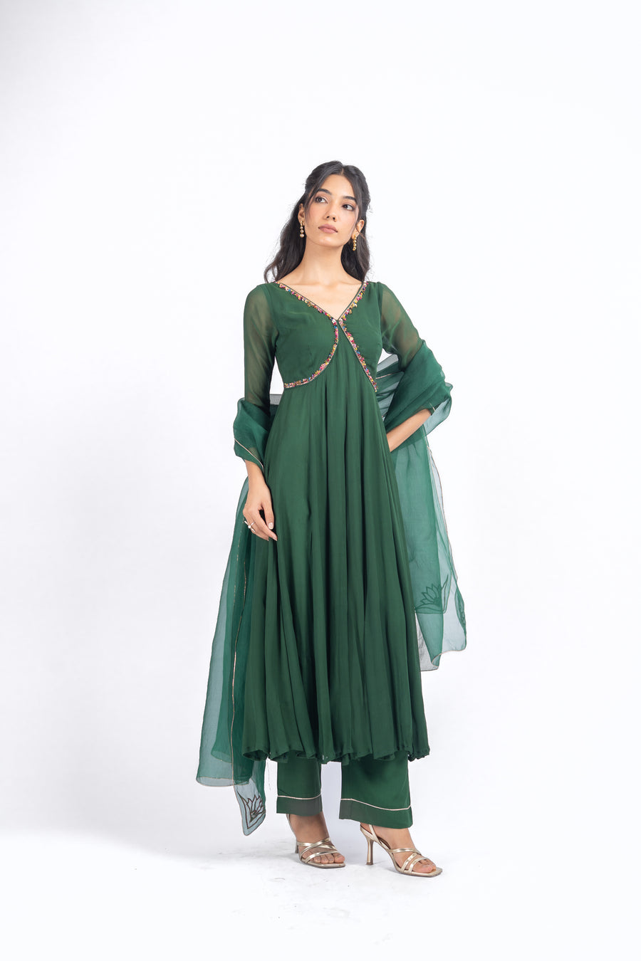 GREEN CHIFFON AISHWARYA ANARKALI SET