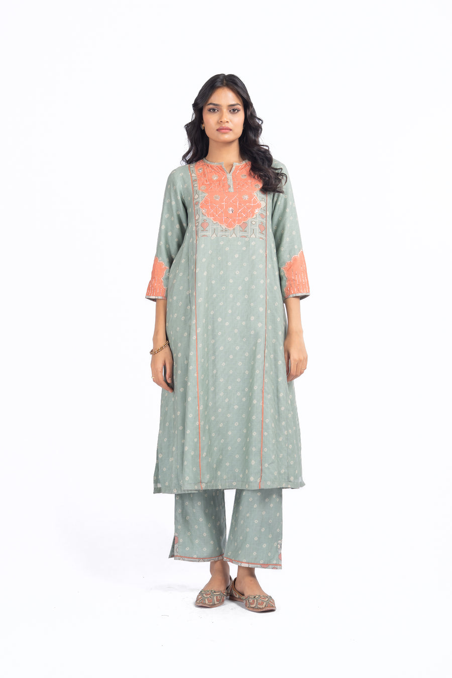 GREEN CHANDERI SANGANERI KURTA SET
