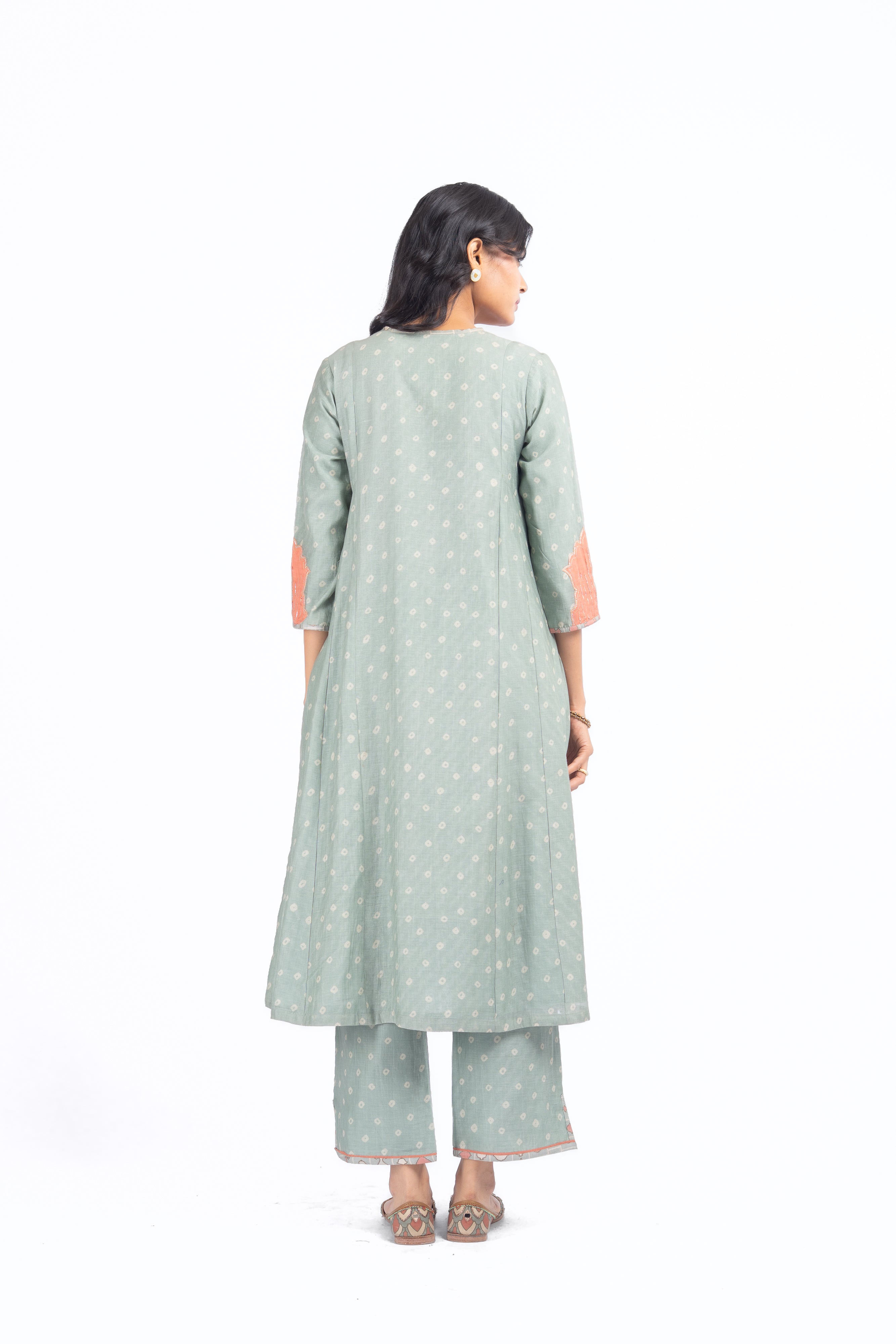 GREEN CHANDERI SANGANERI KURTA SET