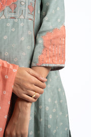 GREEN CHANDERI SANGANERI KURTA SET