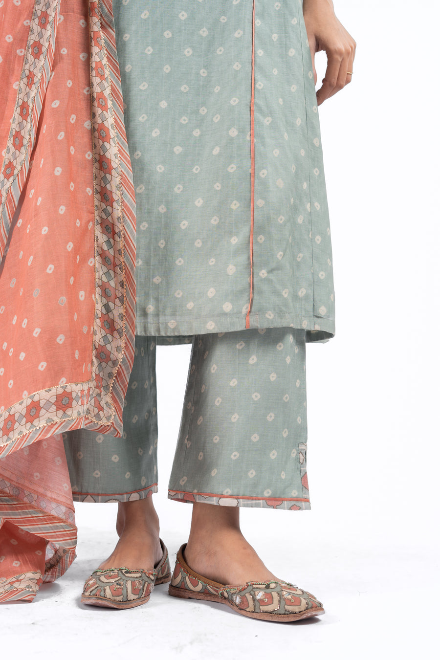 GREEN CHANDERI SANGANERI KURTA SET