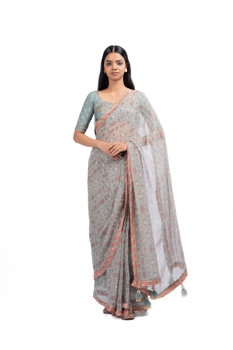AMER SAREE WITH STITCHED BLOUSE  SET OF 2
