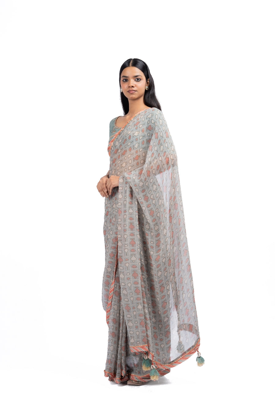 AMER SAREE WITH STITCHED BLOUSE  SET OF 2