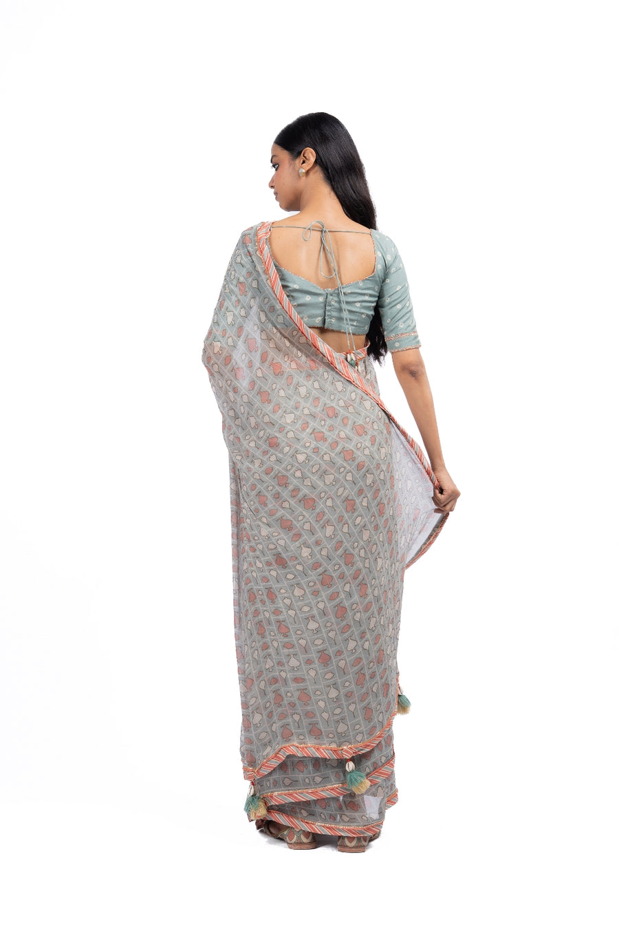 AMER SAREE WITH STITCHED BLOUSE  SET OF 2