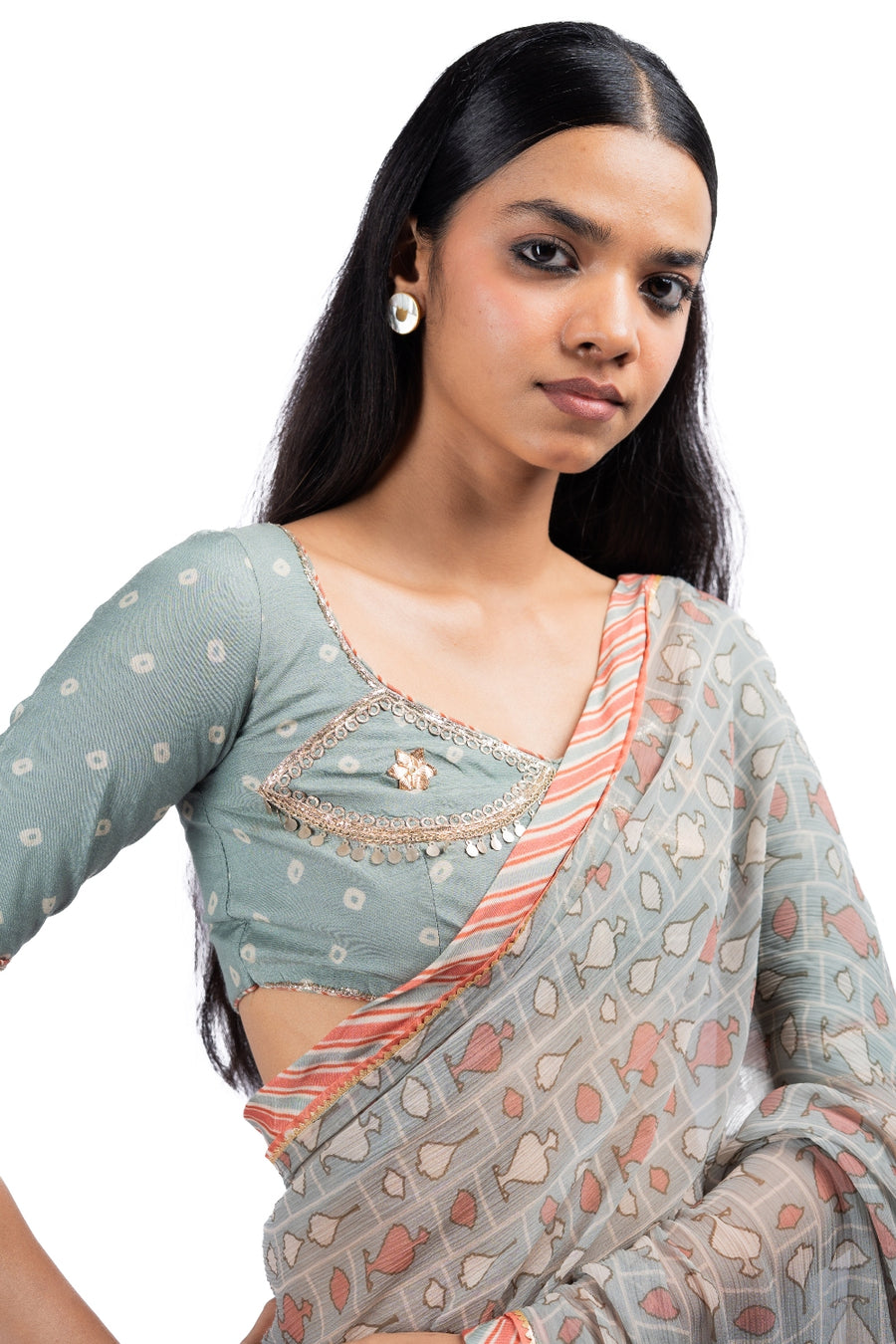 AMER SAREE WITH STITCHED BLOUSE  SET OF 2