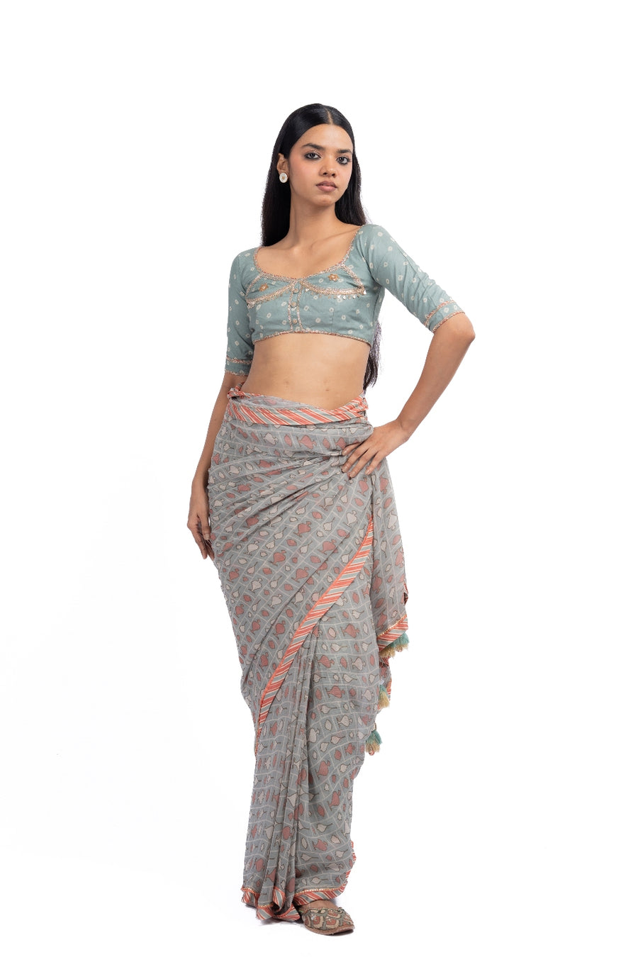 AMER SAREE WITH STITCHED BLOUSE  SET OF 2