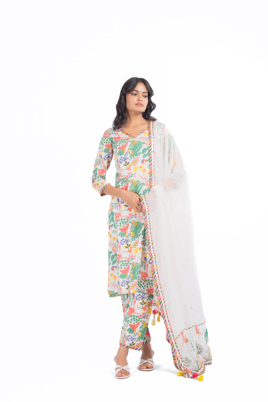 WHITE MODAL SATIN AMBAR KURTA SET