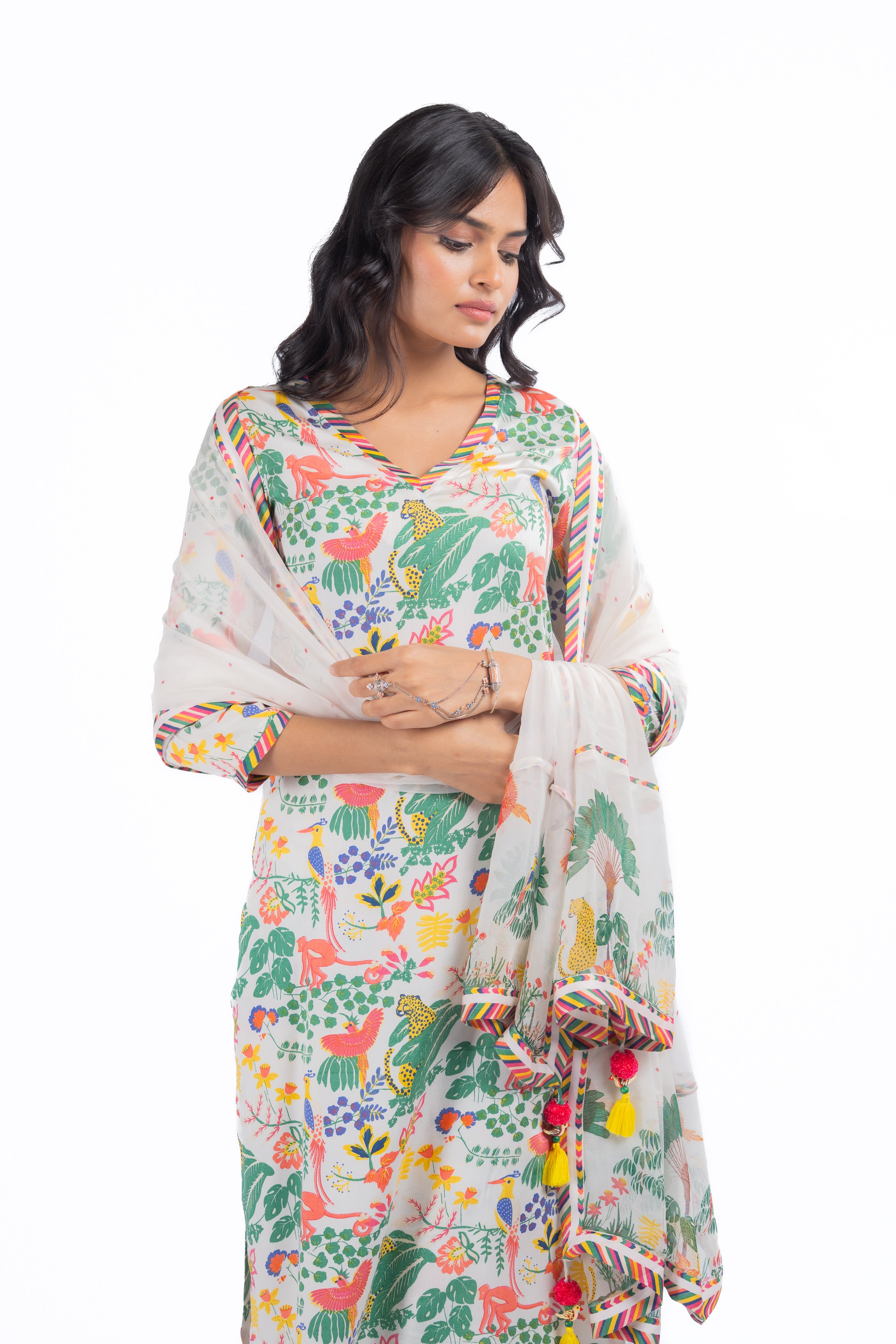 WHITE MODAL SATIN AMBAR KURTA SET