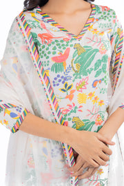 WHITE MODAL SATIN AMBAR KURTA SET