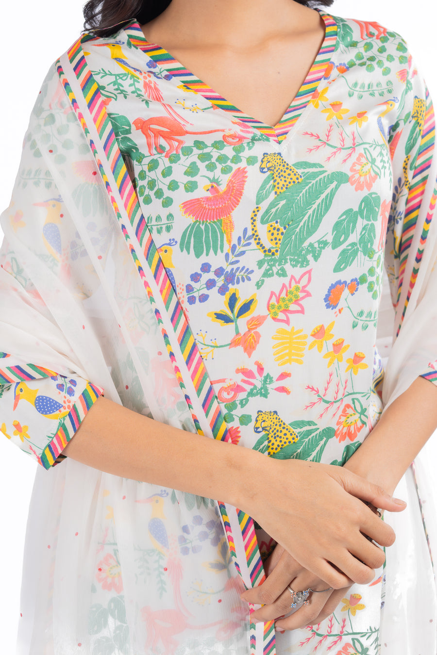 WHITE MODAL SATIN AMBAR KURTA SET