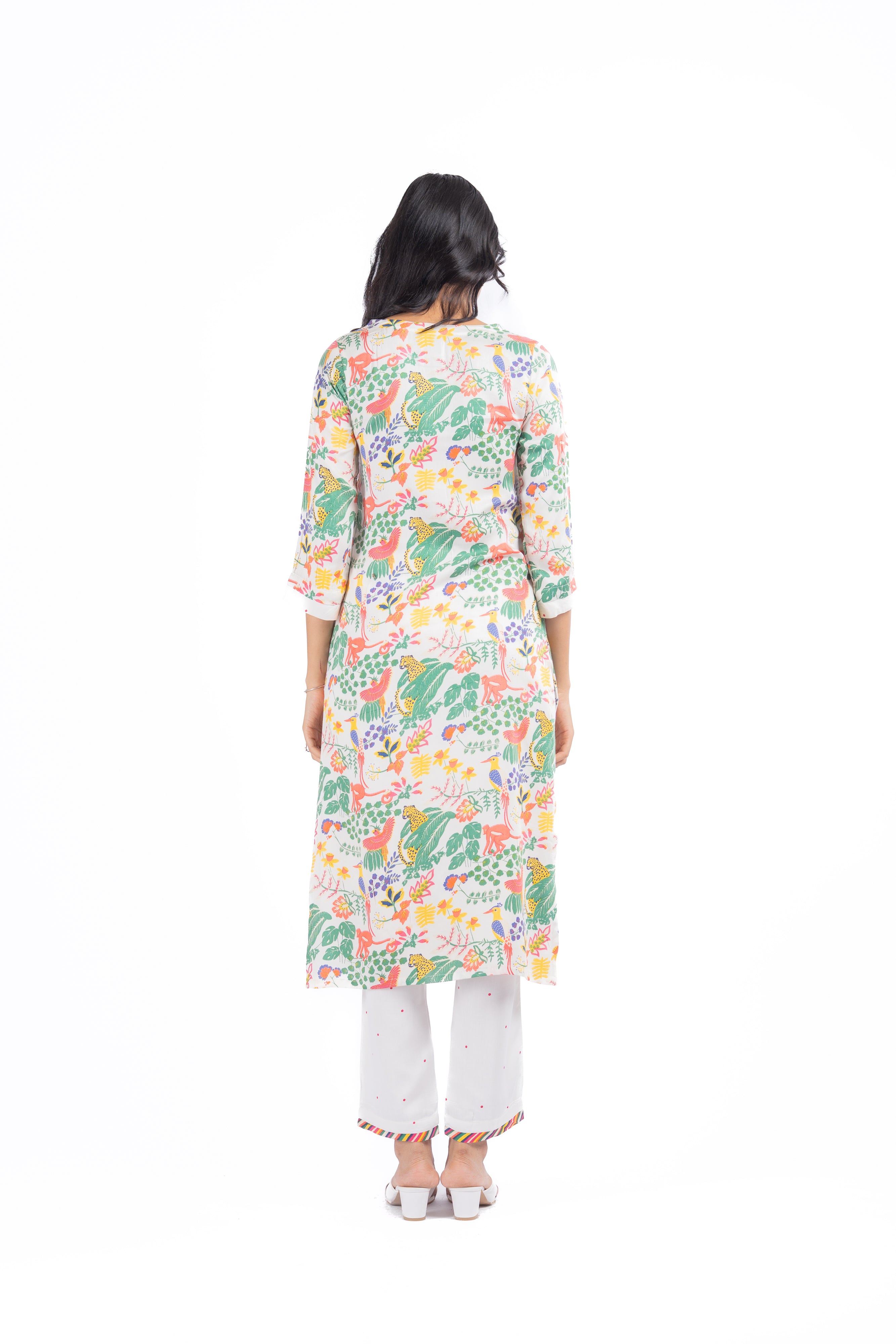 WHITE MODAL SATIN SABA KURTA SET