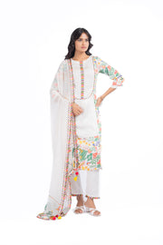 WHITE MODAL SATIN SABA KURTA SET