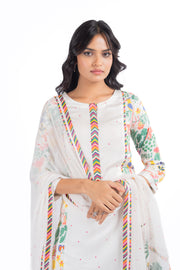 WHITE MODAL SATIN SABA KURTA SET