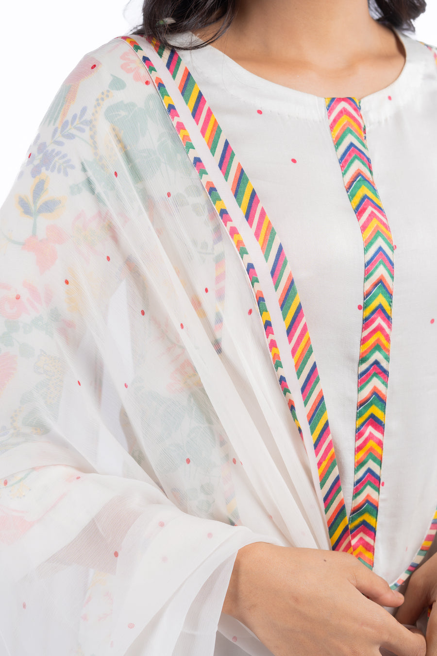 WHITE MODAL SATIN SABA KURTA SET