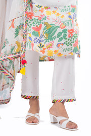 WHITE MODAL SATIN SABA KURTA SET