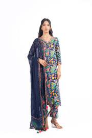 BLUE MODAL SATIN ANAM KURTA SET