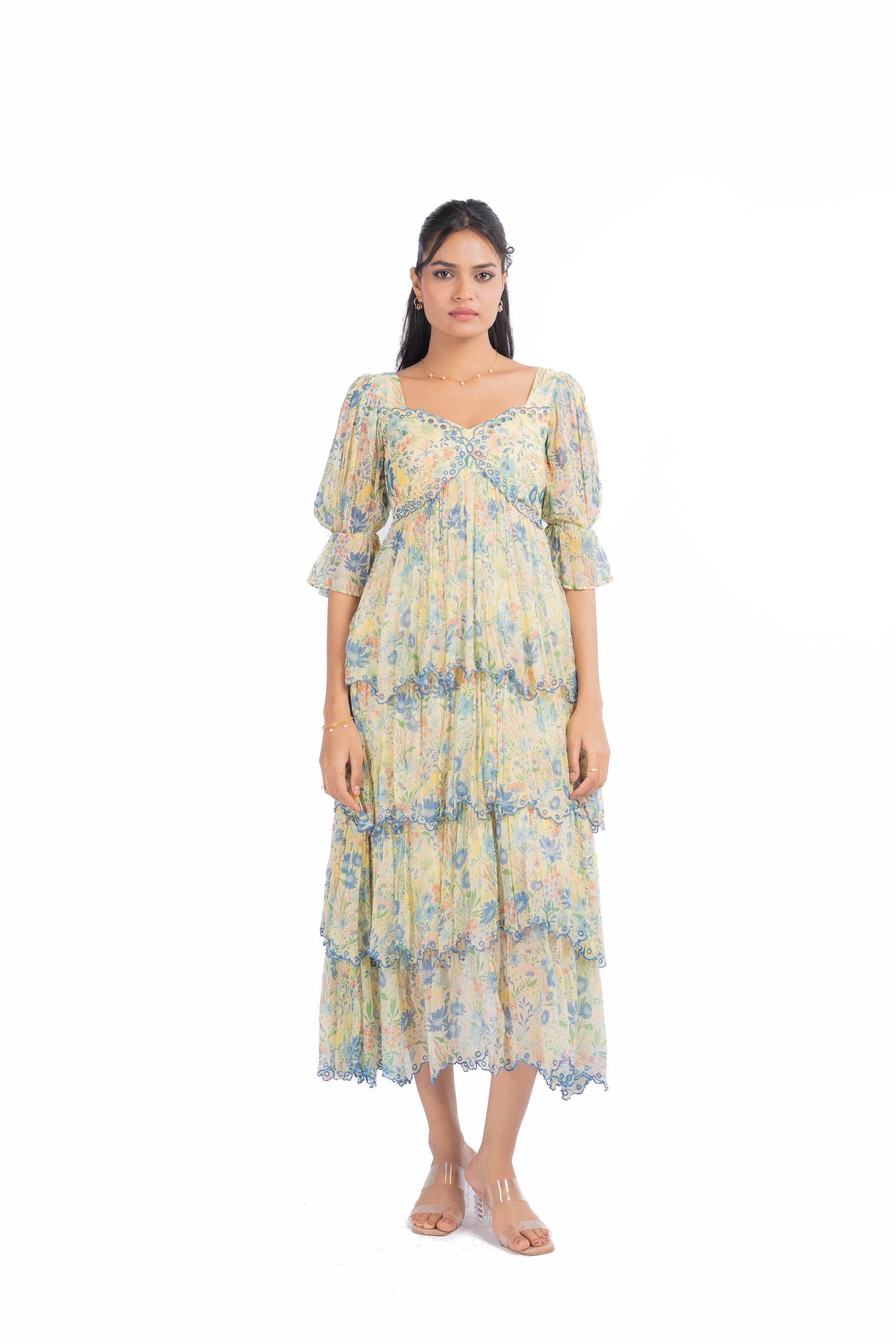 PASTEL YELLOW - MULTI COLOR CHIFFON CHARMY DRESS