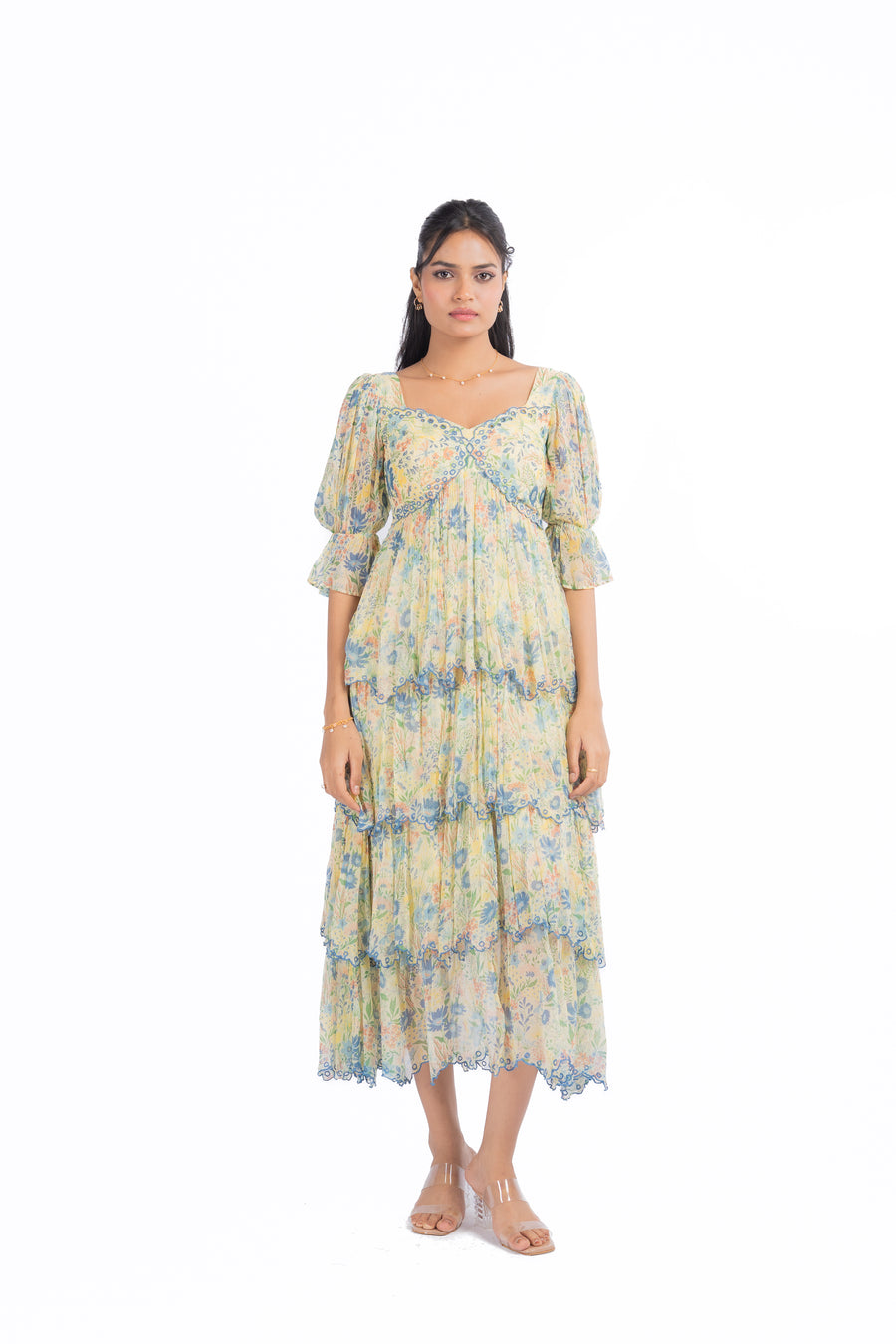 PASTEL YELLOW - MULTI COLOR CHIFFON CHARMY DRESS