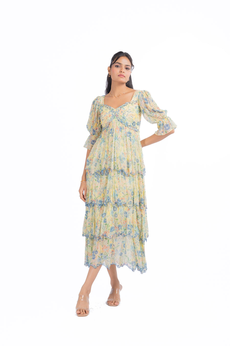 PASTEL YELLOW - MULTI COLOR CHIFFON CHARMY DRESS