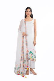 WHITE MODAL SATIN HOOR KURTA SET