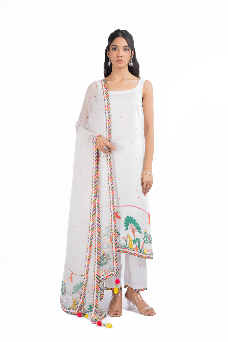 WHITE MODAL SATIN HOOR KURTA SET