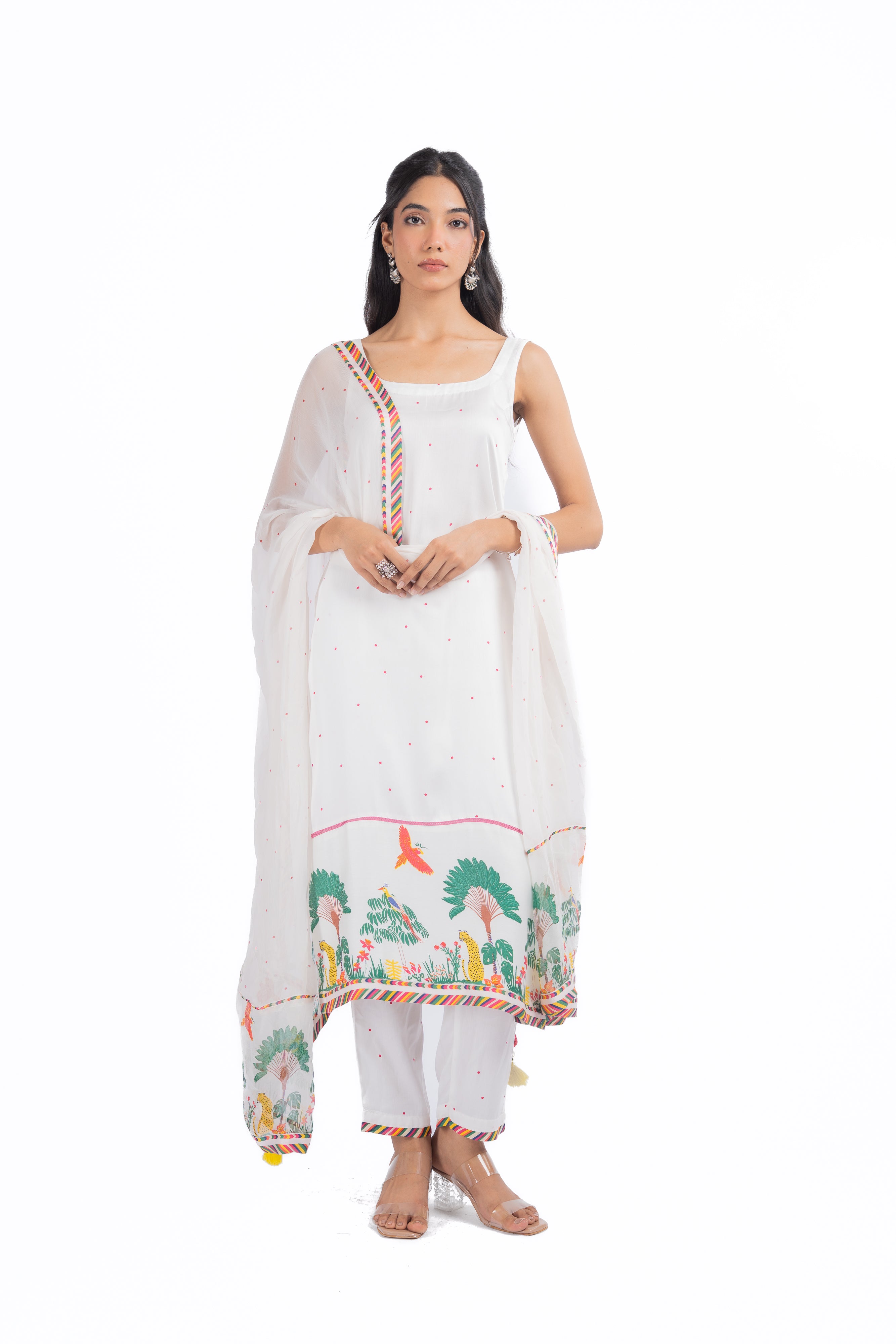 WHITE MODAL SATIN HOOR KURTA SET