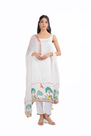 WHITE MODAL SATIN HOOR KURTA SET