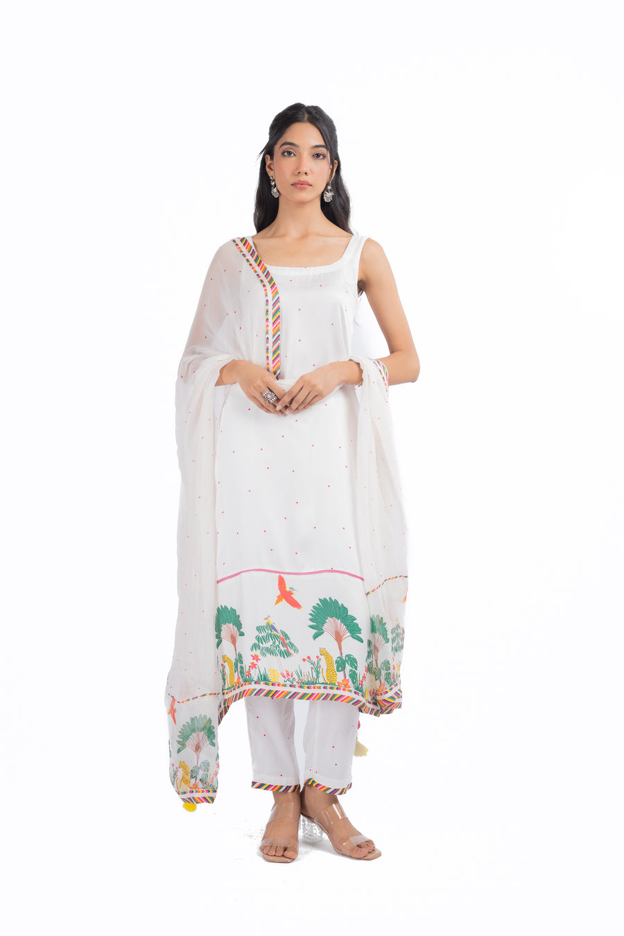 WHITE MODAL SATIN HOOR KURTA SET