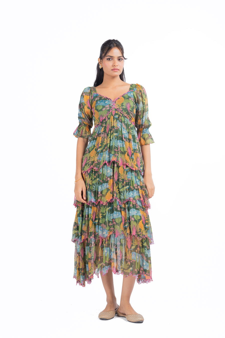 GREEN LUREX CHIFFON AANYA DRESS