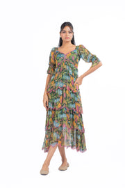 GREEN LUREX CHIFFON AANYA DRESS