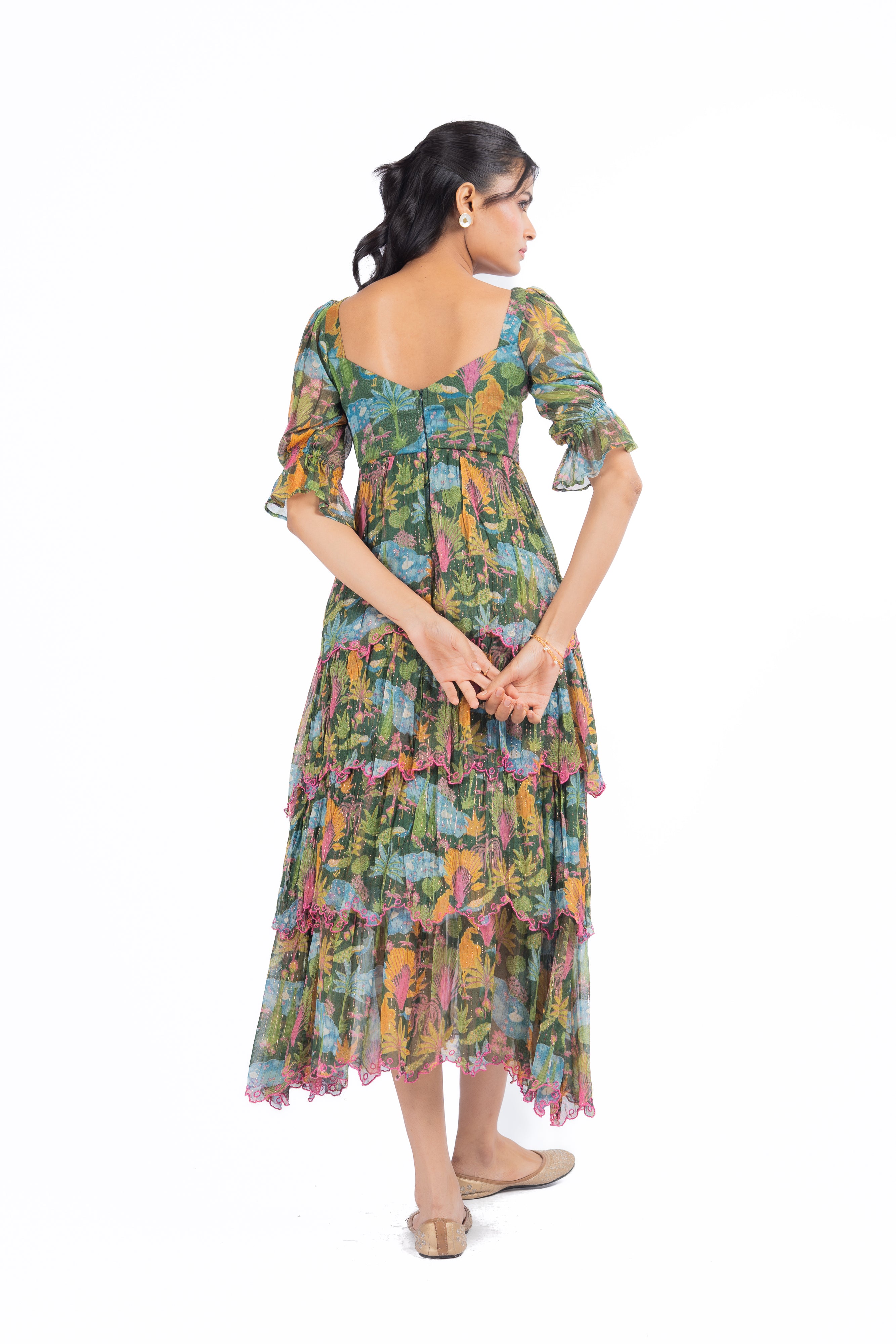 GREEN LUREX CHIFFON AANYA DRESS