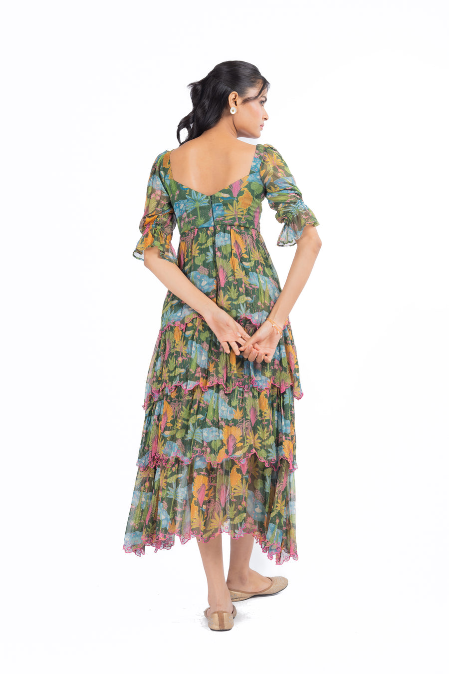 GREEN LUREX CHIFFON AANYA DRESS