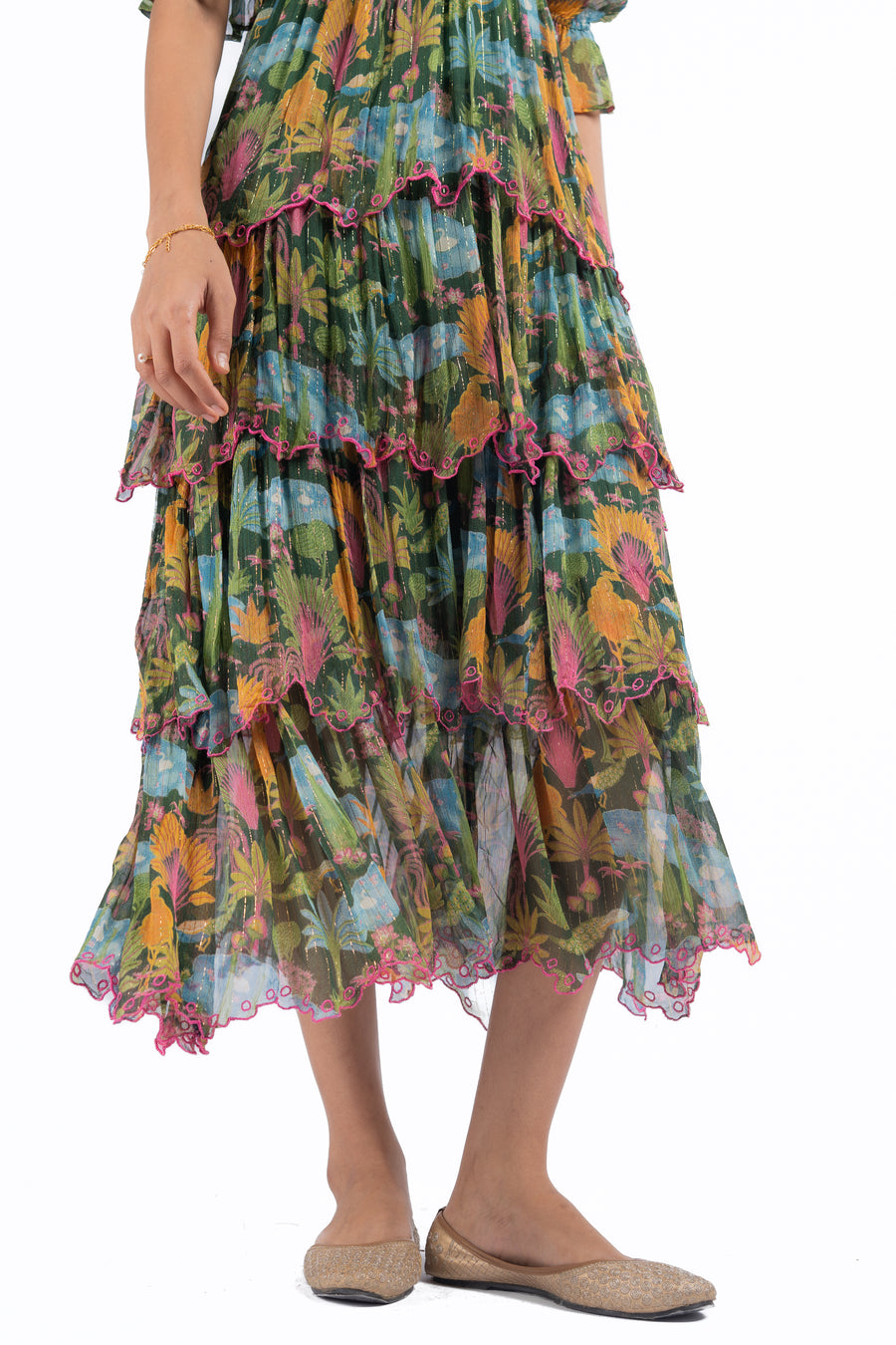 GREEN LUREX CHIFFON AANYA DRESS