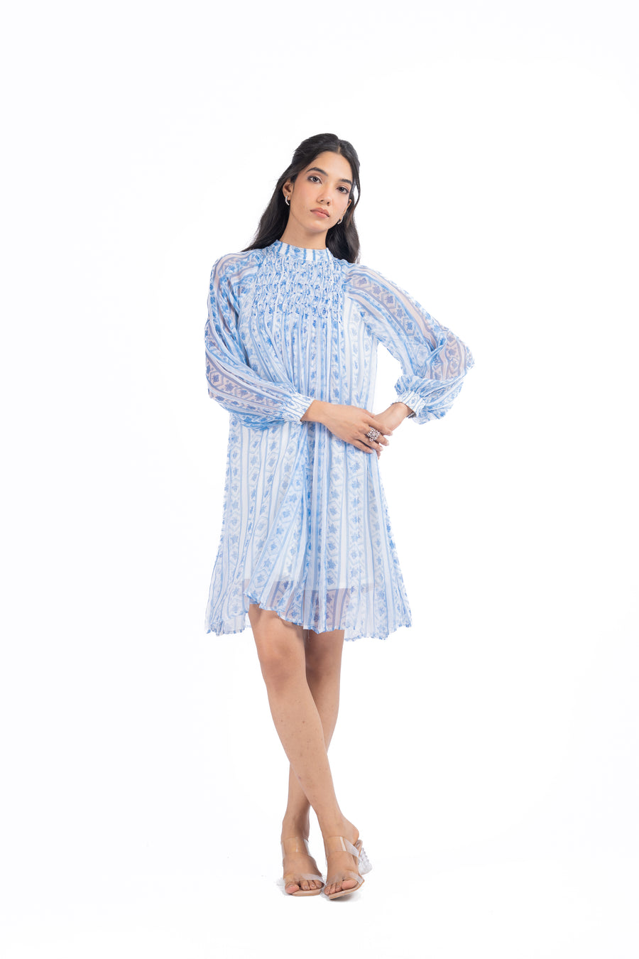 BLUE & WHITE CHIFFON IKA DRESS