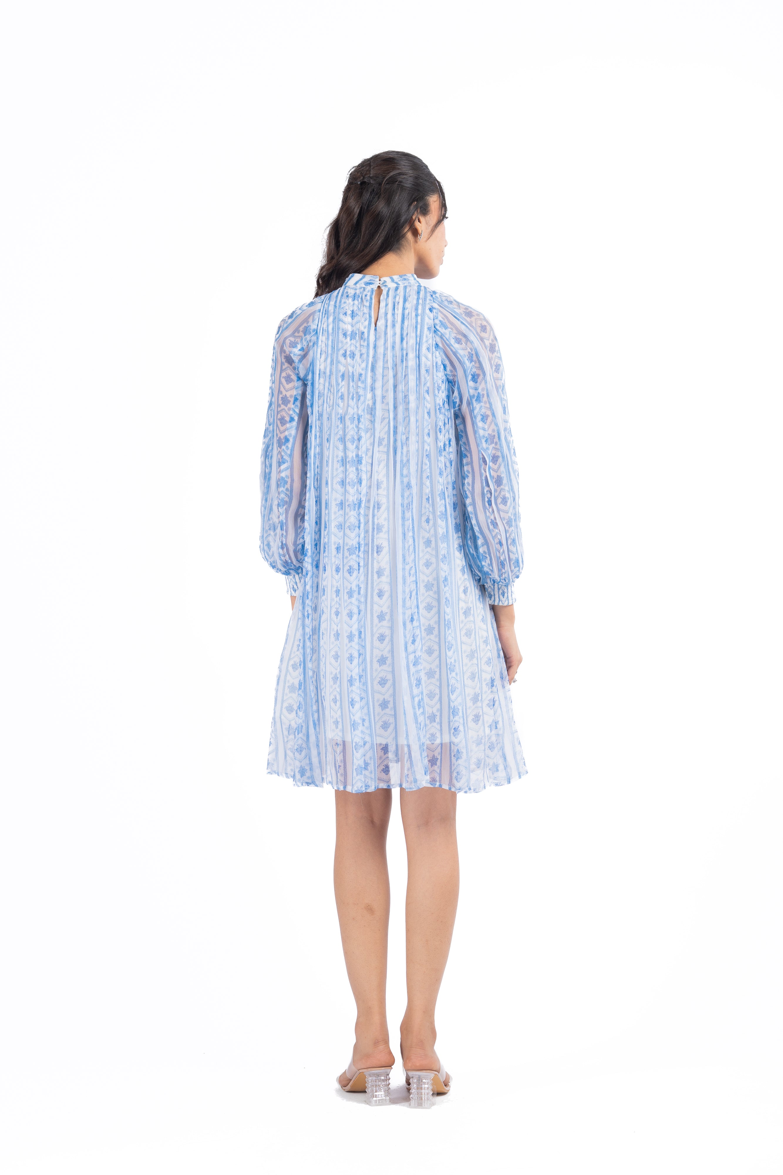 BLUE & WHITE CHIFFON IKA DRESS