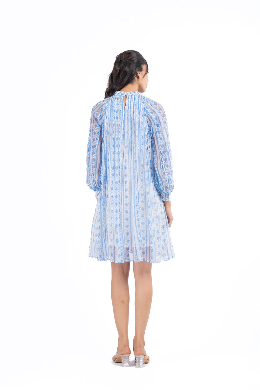 BLUE & WHITE CHIFFON IKA DRESS