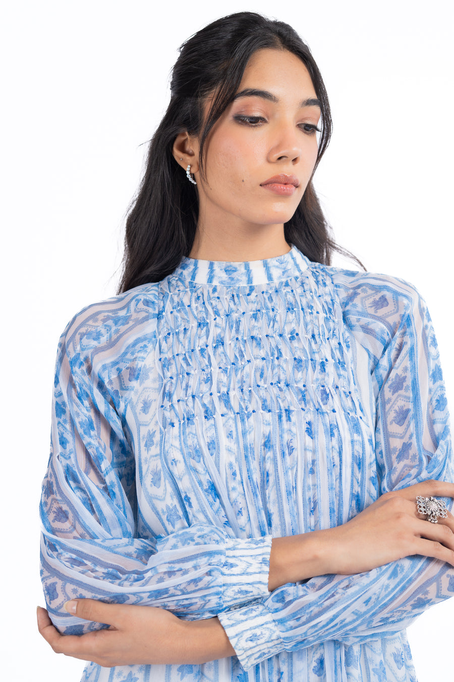 BLUE & WHITE CHIFFON IKA DRESS