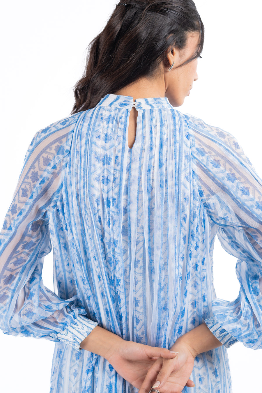 BLUE & WHITE CHIFFON IKA DRESS