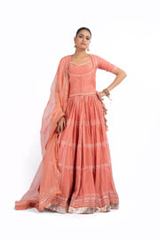 ORANGE CHANDERI HAWA MAHAL LEHENGA SET