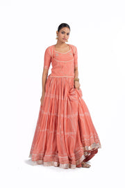 ORANGE CHANDERI HAWA MAHAL LEHENGA SET