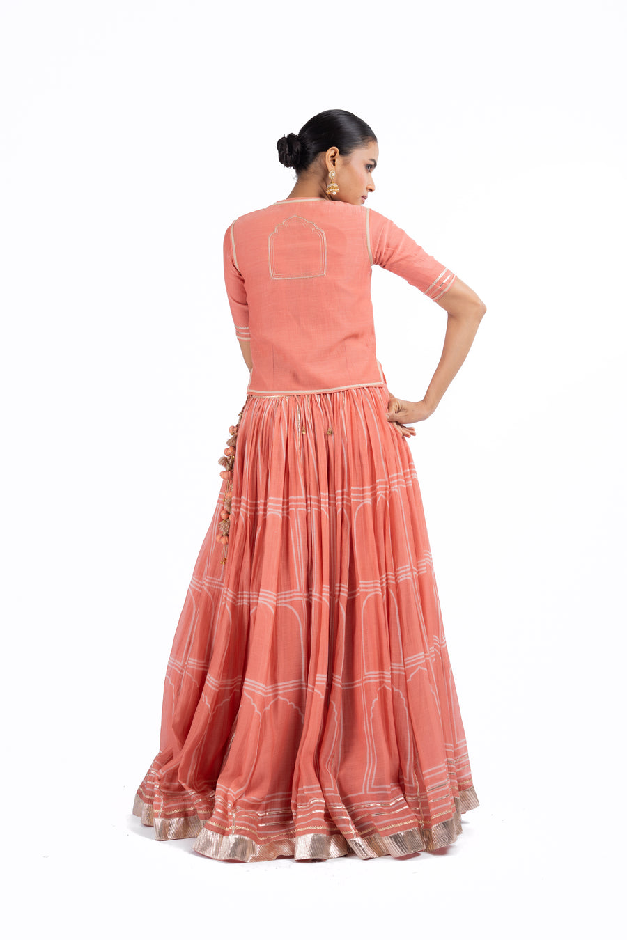 ORANGE CHANDERI HAWA MAHAL LEHENGA SET