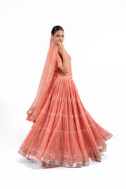 ORANGE CHANDERI HAWA MAHAL LEHENGA SET