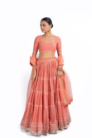 ORANGE CHANDERI HAWA MAHAL LEHENGA SET