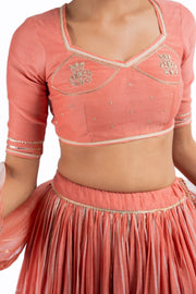 ORANGE CHANDERI HAWA MAHAL LEHENGA SET