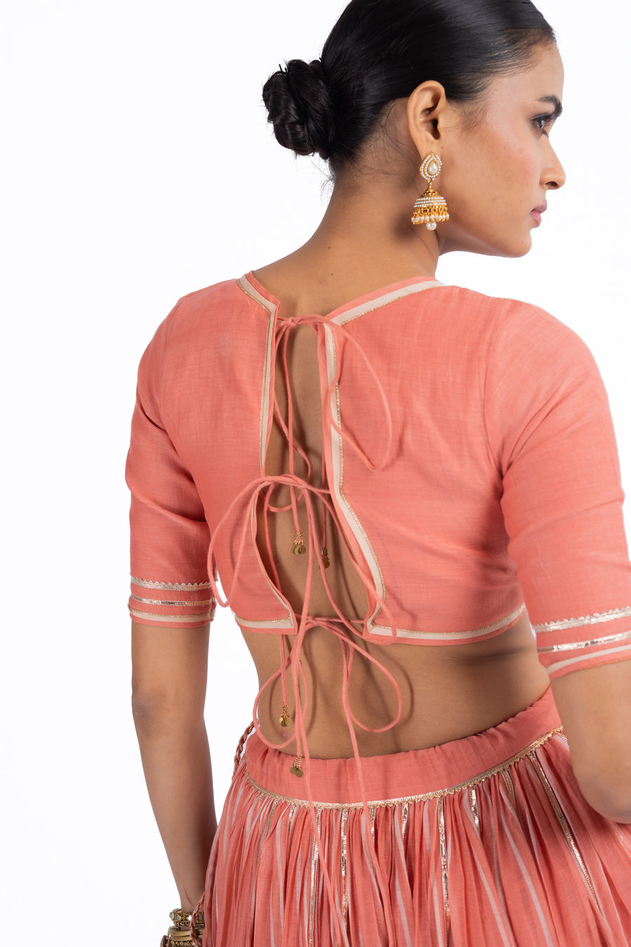 ORANGE CHANDERI HAWA MAHAL LEHENGA SET