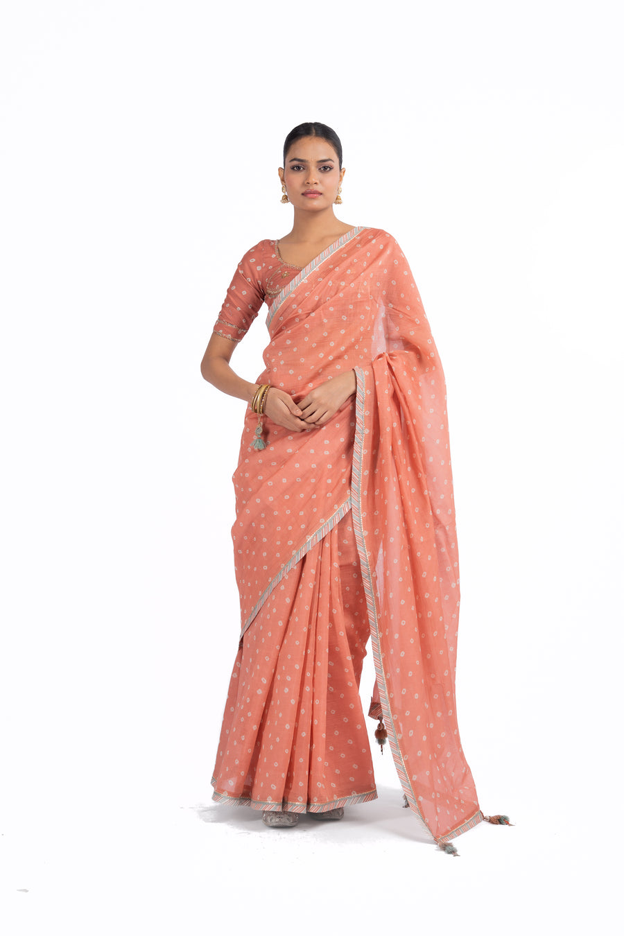 ORANGE CHANDERI KESARIYA NOOR SAREE SET