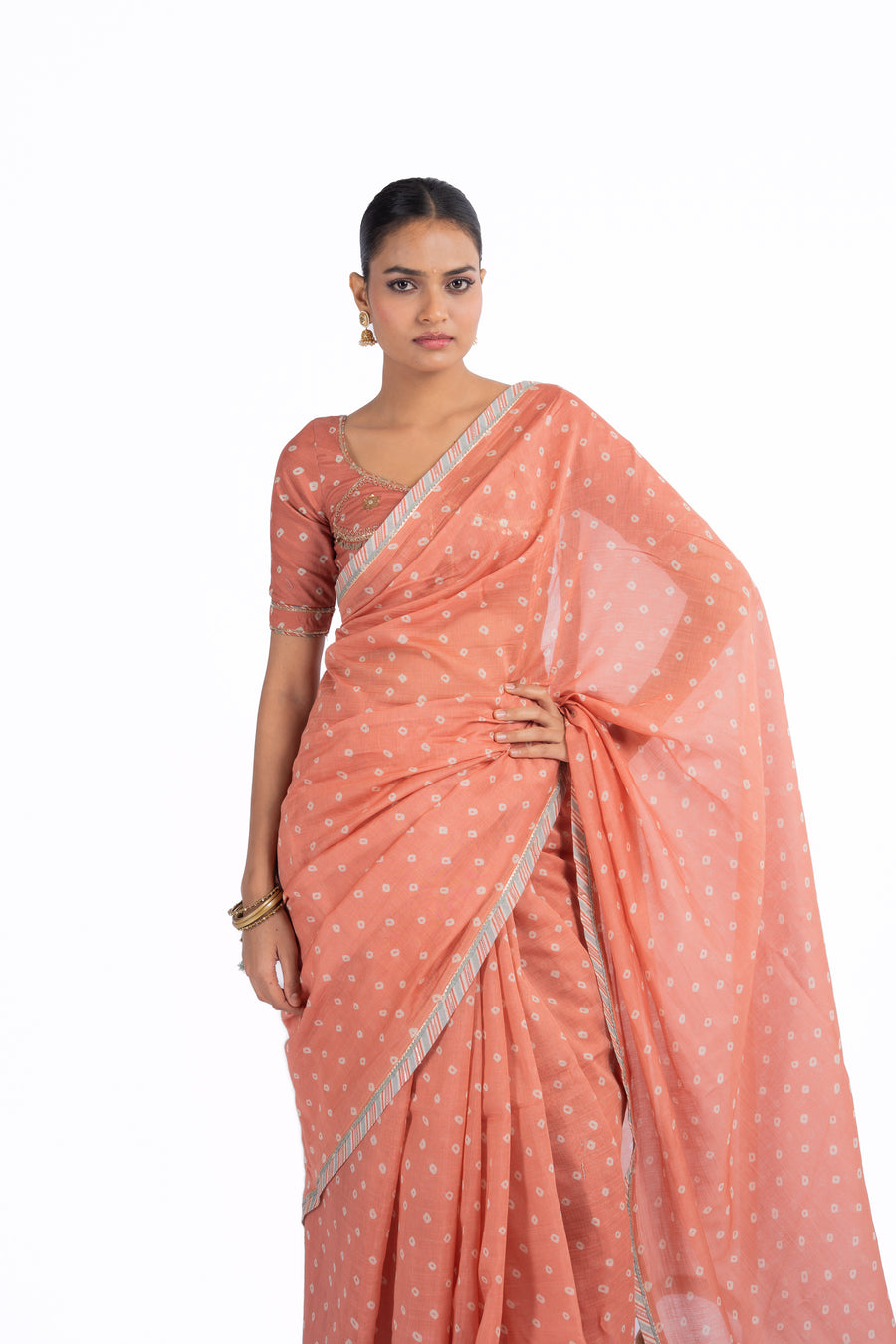ORANGE CHANDERI KESARIYA NOOR SAREE SET