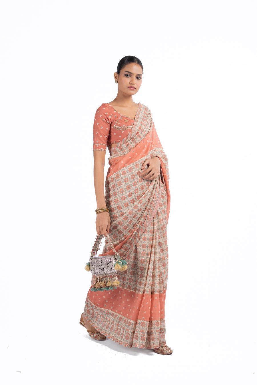 MULTICOLOR CHANDERI JAL JHAROKHA SAREE SET